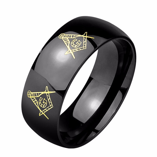 Masonic Symbols Engraved Around Black IP Stainless Steel Ring – LA NY ...