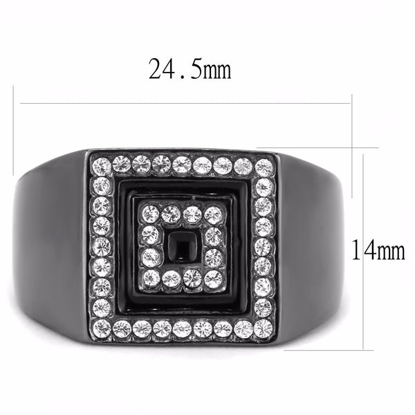 Top Grade Crystal Set Square in Square Light Black IP Stainless Steel Mens Ring - LA NY Jewelry