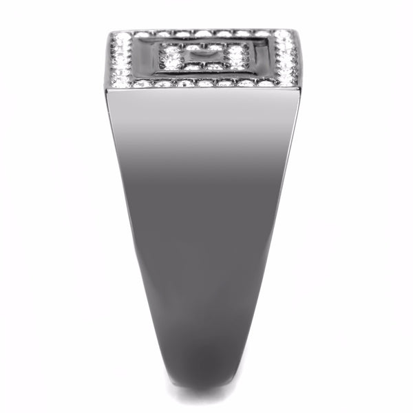 Top Grade Crystal Set Square in Square Light Black IP Stainless Steel Mens Ring - LA NY Jewelry