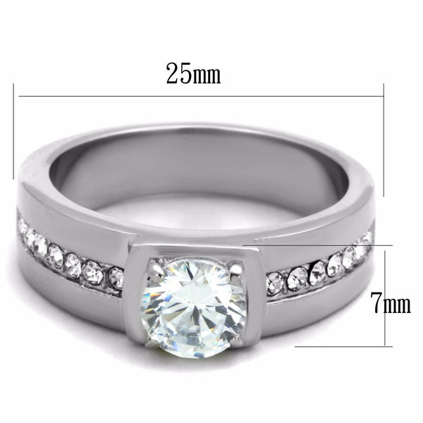 7x7mm Round Cut CZ Center Small Round CZ Side Stainless Steel Mens Ring - LA NY Jewelry