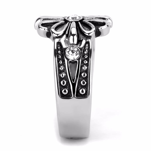 Top Grade Crystal Center High Polish Stainless Steel Mens Stylish Ring - LA NY Jewelry