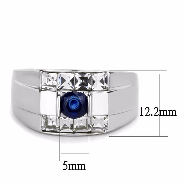 5x5mm Round Cut Sapphire CZ Two Row Princess Side Stones Stainless Steel Ring - LA NY Jewelry