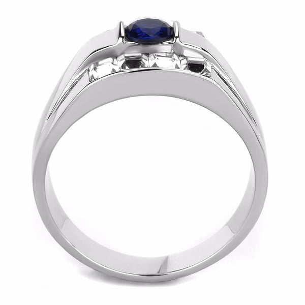 5x5mm Round Cut Sapphire CZ Two Row Princess Side Stones Stainless Steel Ring - LA NY Jewelry