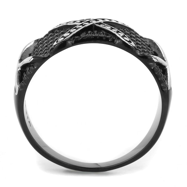 Three X Two-Tone Black IP Stainless Steel Mens Light Band Design Ring - LA NY Jewelry