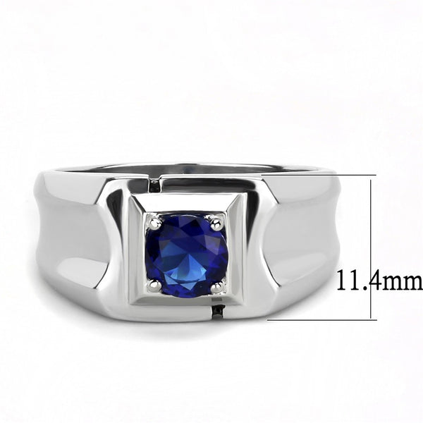 6.5mm Round Cut Montana Blue Sapphire CZ Solitaire Stainless Steel Mens Wedding Ring - LA NY Jewelry