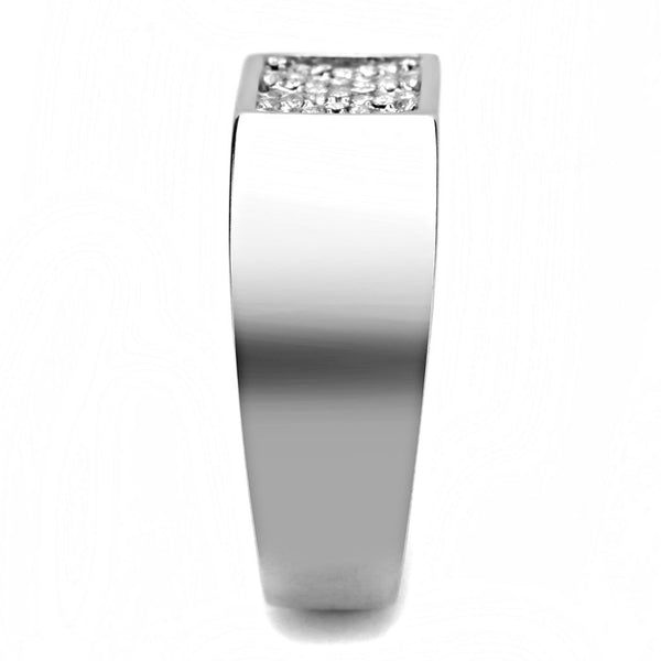 AAA Grade Clear CZ on X Shape Stainless Steel Mens Wedding Band