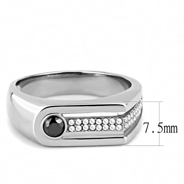 AAA Grade Black and Clear CZ Stainless Steel Mens High Polish Wedding Band
