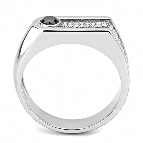 AAA Grade Black and Clear CZ Stainless Steel Mens High Polish Wedding Band