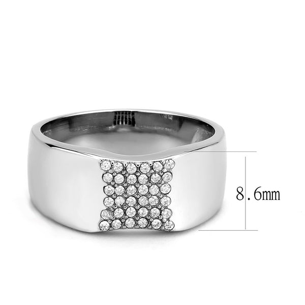 AAA Grade Clear CZ Flat Top Stainless Steel Mens High Polish Wedding Band
