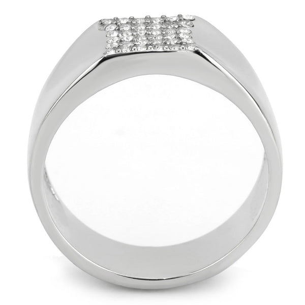 AAA Grade Clear CZ Flat Top Stainless Steel Mens High Polish Wedding Band