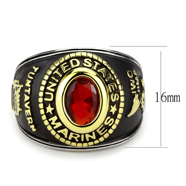 Women's 316 Stainless Steel Two Tone Gold Marine Military Ruby CZ Ring