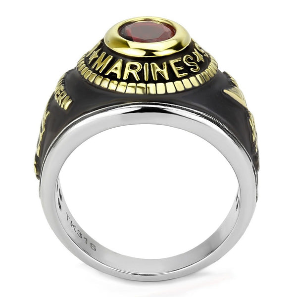 Women's 316 Stainless Steel Two Tone Gold Marine Military Ruby CZ Ring