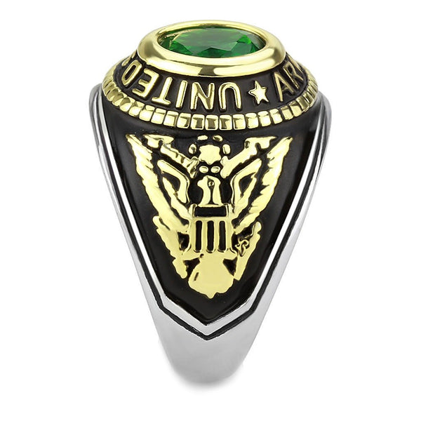Women's 316 Stainless Steel Two Tone Gold Army Military Green CZ Ring