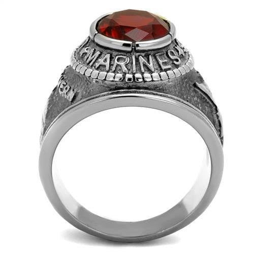 Men's 316 Stainless Steel Wide Band US Marine Ruby CZ Ring