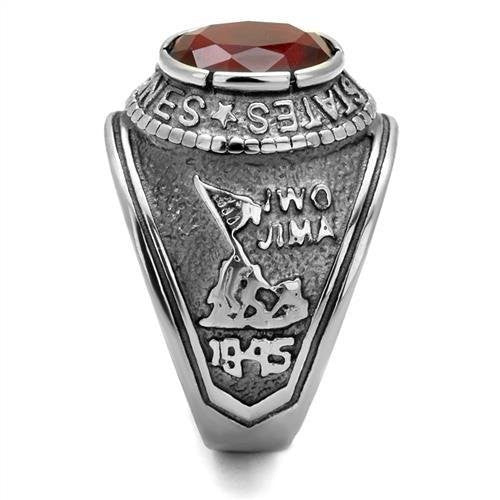 Men's 316 Stainless Steel Wide Band US Marine Ruby CZ Ring
