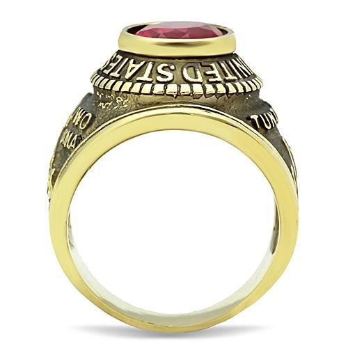 Men's Gold IP Stainless Steel Wide Band US Marine Ruby CZ Ring