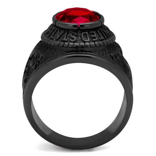 Men's Black IP Stainless Steel Wide Band US Marine Ruby CZ Ring