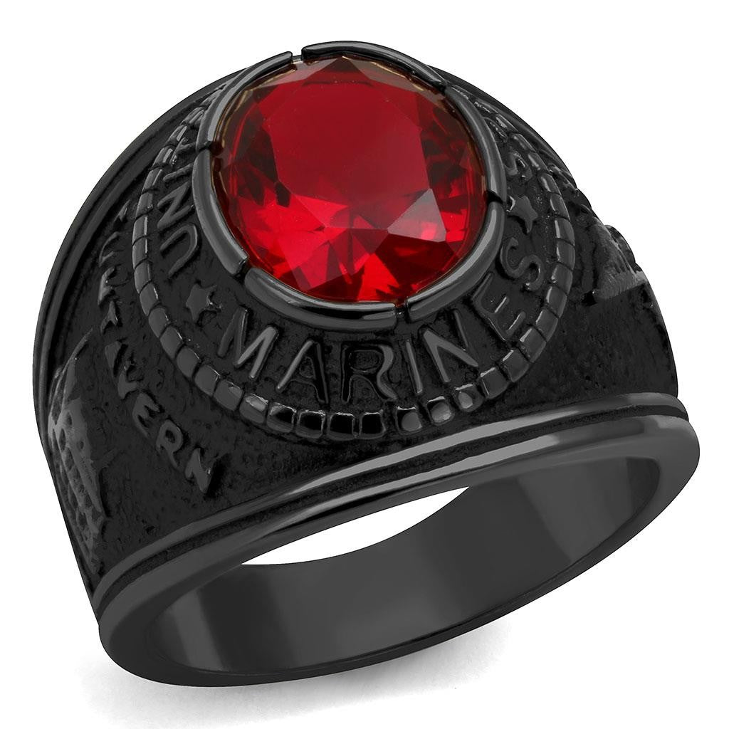 Men's Black IP Stainless Steel Wide Band US Marine Ruby CZ Ring