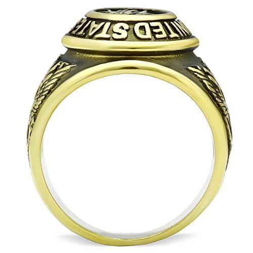 Men's Gold IP Stainless Steel US Military / Veteran Wide Band Ring