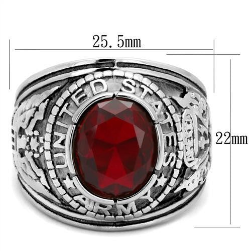 Men's 316 Stainless Steel Wide Band Army Ruby CZ Ring