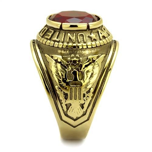 Men's Gold IP Stainless Steel Wide Band Army Ruby CZ Ring
