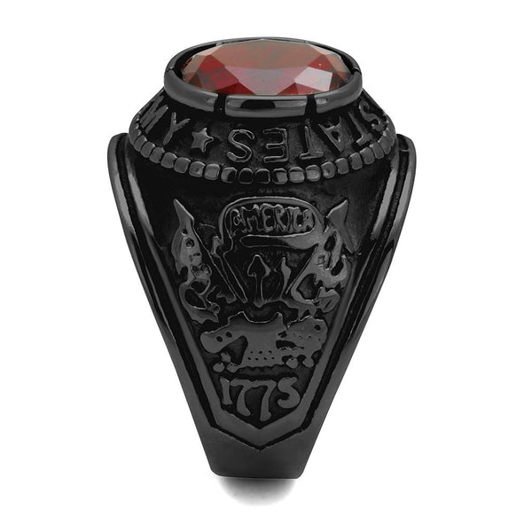 Men's Black IP Stainless Steel Wide Band Army Ruby CZ Ring