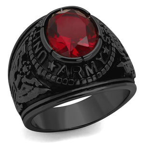 Men's Black IP Stainless Steel Wide Band Army Ruby CZ Ring