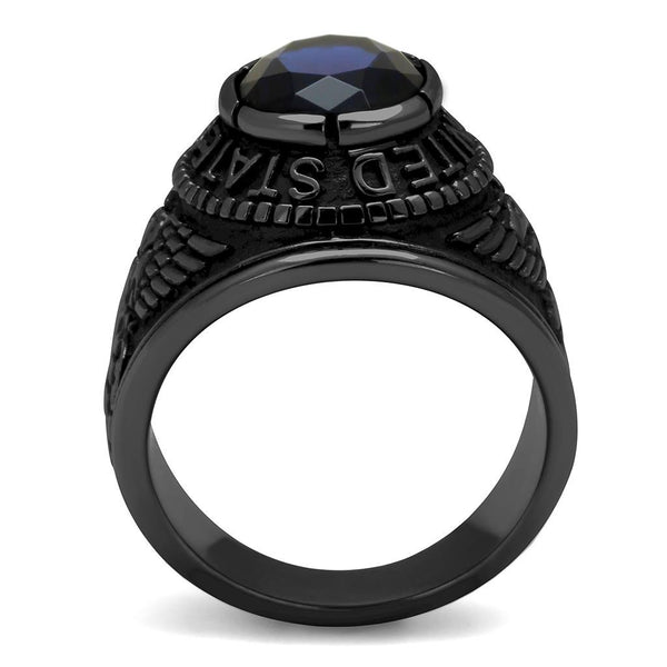 Men's Black IP Stainless Steel Wide Band Navy Sapphire CZ Ring