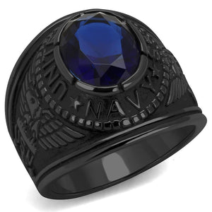 Men's Black IP Stainless Steel Wide Band Navy Sapphire CZ Ring