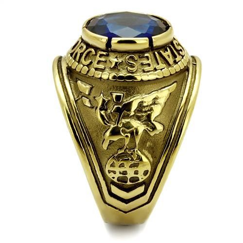 Men's Gold IP Stainless Steel Wide Band Air Force Sapphire CZ Ring