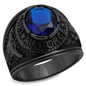 Men's Black IP Stainless Steel Wide Band Air Force Sapphire CZ Ring