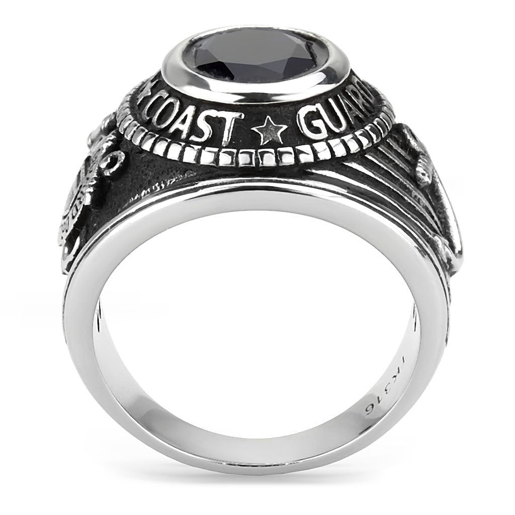PMTIER Men's US Navy Ring - Stainless Steel Band With Black CZ Gemstone (USN Design) - View #5