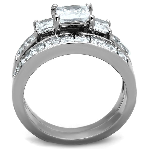 3 PCS Couple Womens Princess Cut CZ Wedding Ring set with Mens Flat Band - LA NY Jewelry
