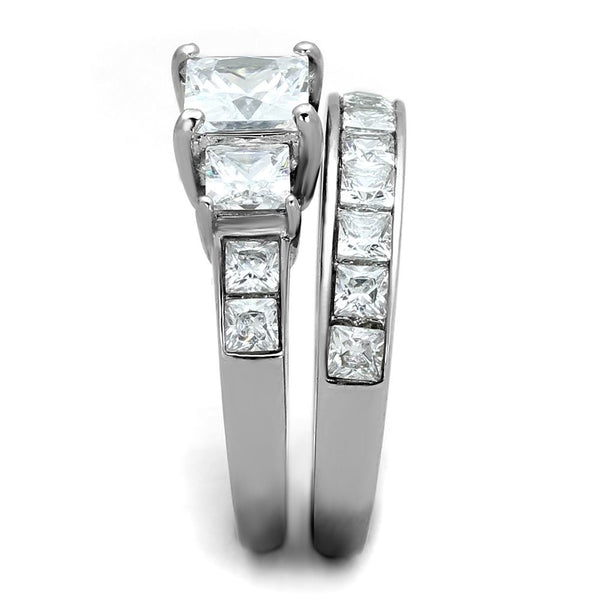 3 PCS Couple Womens Princess Cut CZ Wedding Ring set with Mens Flat Band - LA NY Jewelry