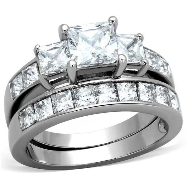 3 PCS Couple Womens Princess Cut CZ Wedding Ring set with Mens Matching Band - LA NY Jewelry