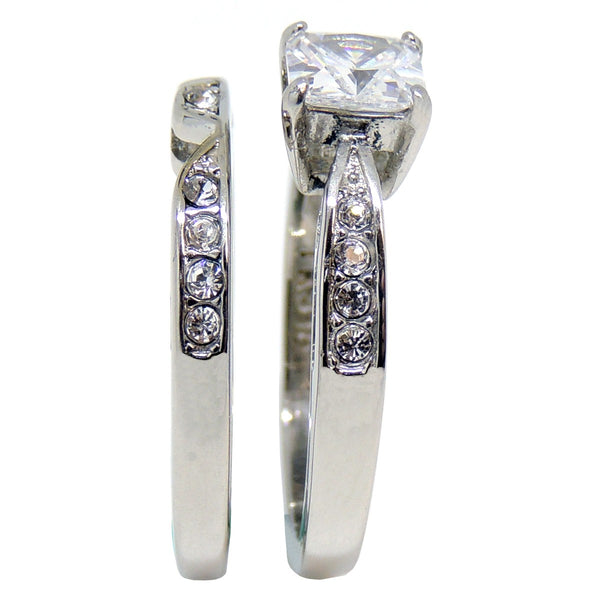 Princess cut Clear CZ Stainless Steel Hypoallergenic Ring Set - LA NY Jewelry