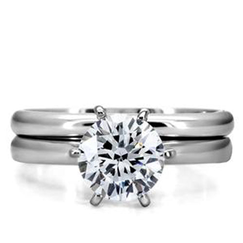 7mm Round Cut CZ Solitaire Stainless Steel Wedding Ring Set - LA NY Jewelry