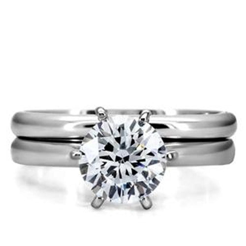 His Hers 3 PCS Classic CZ Stainless Steel Engagement Ring Set and Mens Matching Band - LA NY Jewelry