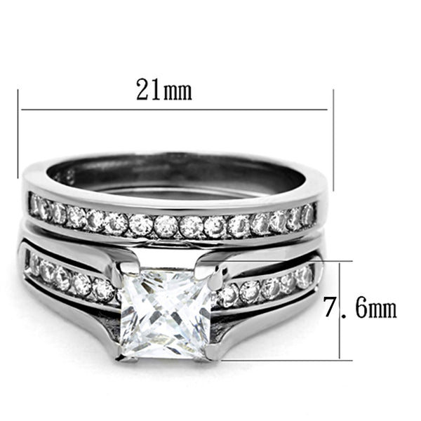 7x7mm Princess CZ Stainless Steel Tarnish Free Engagement Ring Set - LA NY Jewelry