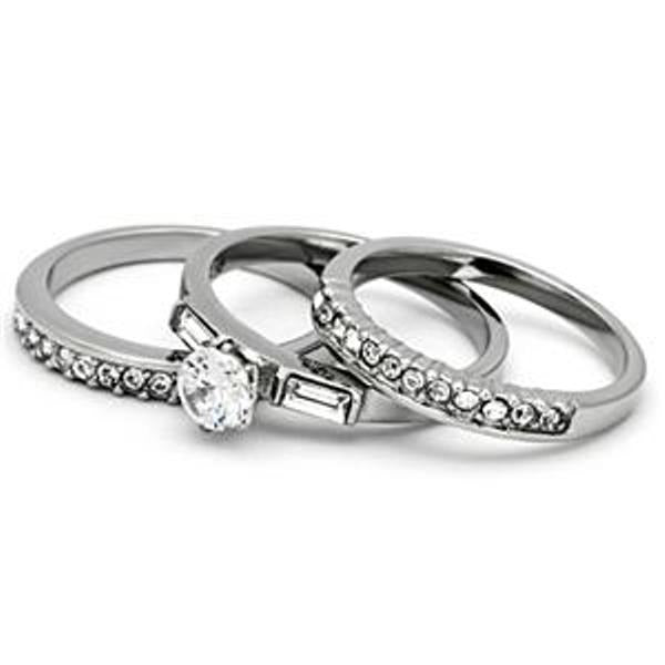 His Hers 4 PCS Womens Stainless Steel Wedding Set w/ Mens Matching Band - LA NY Jewelry