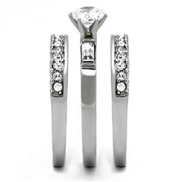 His Hers 4 PCS Womens Stainless Steel Wedding Set w/ Mens All Around Clear CZ Band - LA NY Jewelry