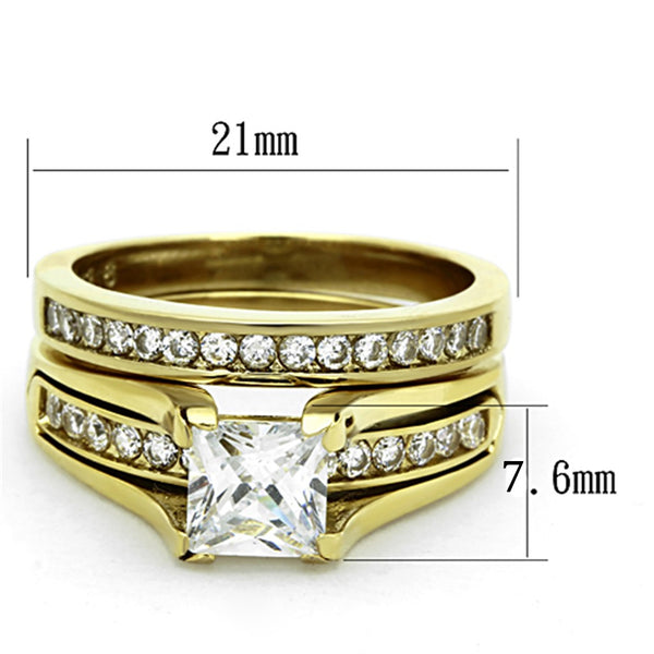 His Hers 3 PCS Princess Cut CZ Gold IP Stainless Steel Wedding Set /Mens Gold IP Band - LA NY Jewelry