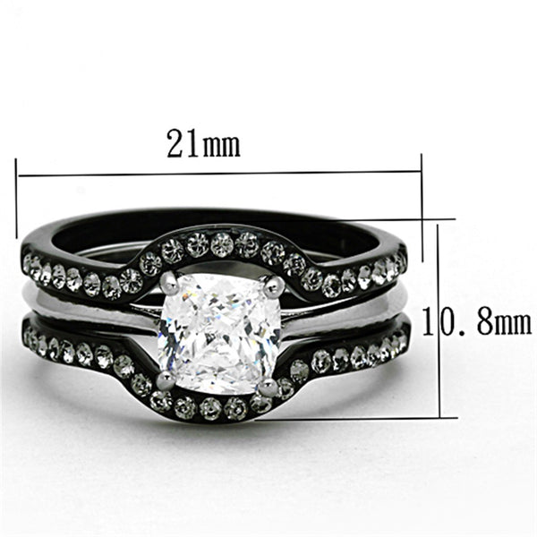 His Hers 4 PCS Black IP Stainless Steel Cushion Cut CZ Wedding Set Mens Two Tone Band - LA NY Jewelry