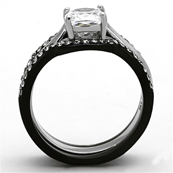 3 PCS Cushion Cut Black IP Two-Tone Stainless Steel Engagement Ring Set - LA NY Jewelry