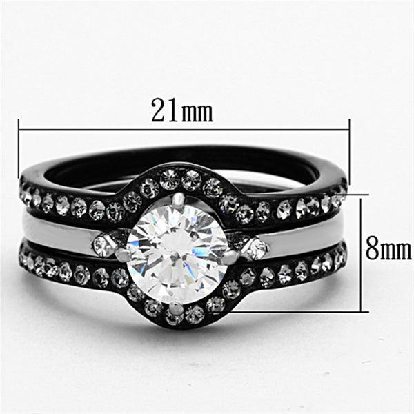His Hers 4 PCS Black IP Stainless Steel Round Cut CZ Wedding Set Mens Matching Band - LA NY Jewelry