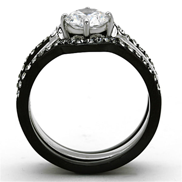 His Hers 4 PCS Black IP Stainless Steel Round Cut CZ Wedding Set Mens Two Tone Band - LA NY Jewelry