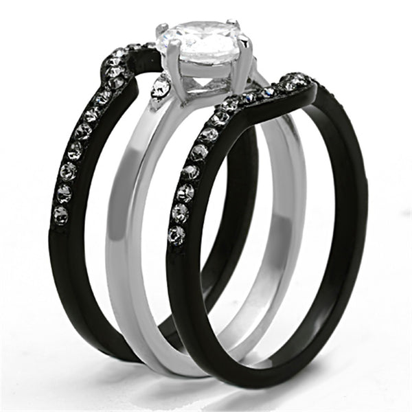 His Hers 4 PCS Black IP Stainless Steel Round Cut CZ Wedding Set Mens Spinning Matching Band - LA NY Jewelry