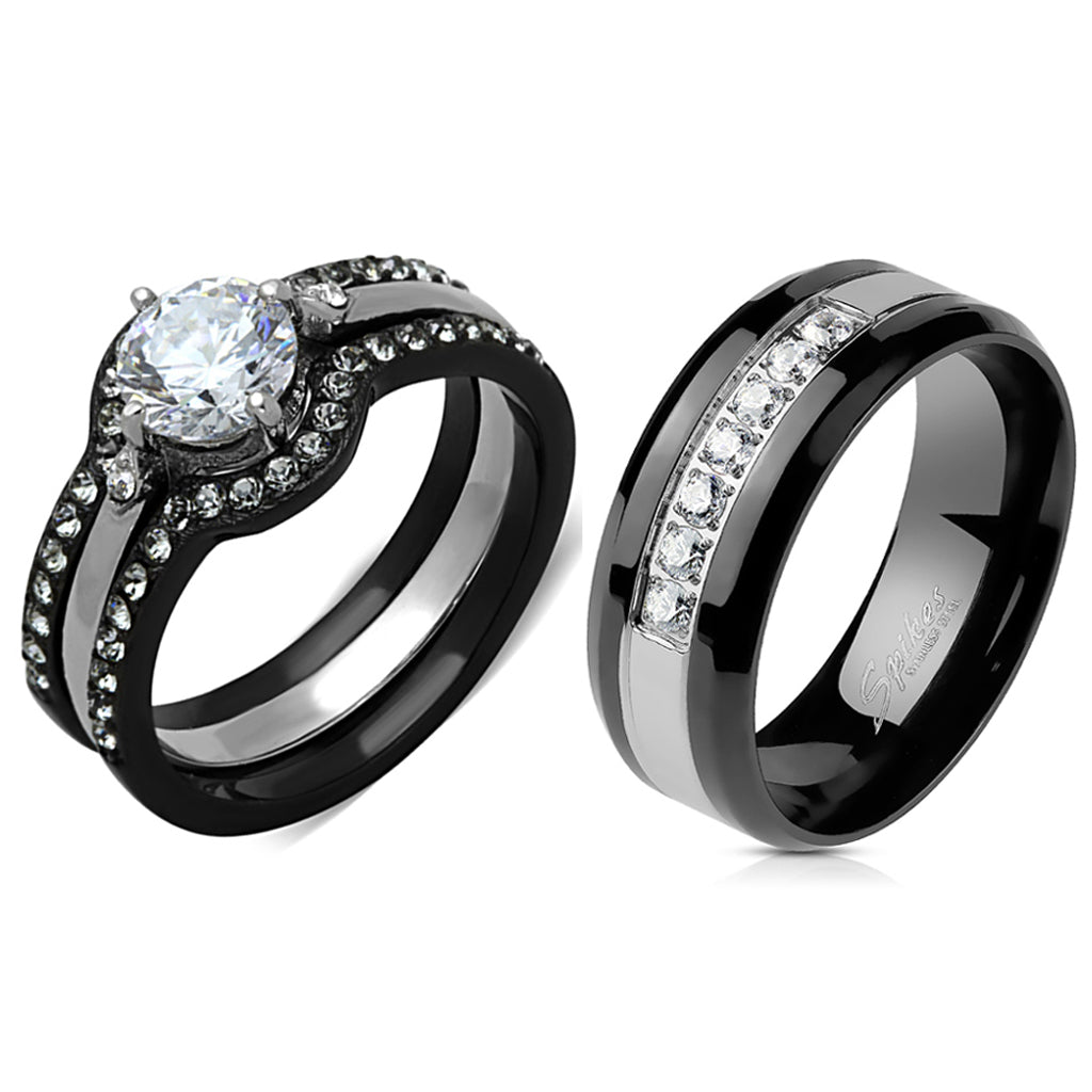 Simple Stainless Steel Band Rings for Women Men, Cool Silver Men's Ring  Pack, Plain Black Wedding Pormise Band Ring Set