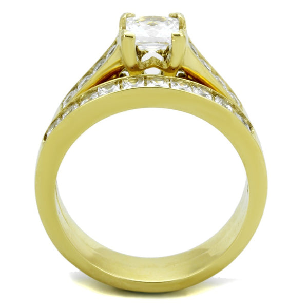 5x5mm Princess Cut CZ Gold IP Stainless Steel Wedding Ring Set - LA NY Jewelry