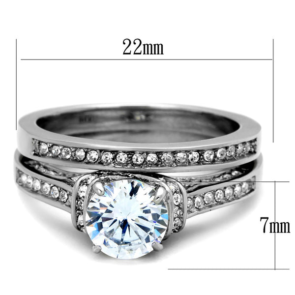 His Hers 3 PCS 7x7mm Round Cut CZ Womens Stainless Steel Wedding Ring Set Mens All Around CZ Band - LA NY Jewelry